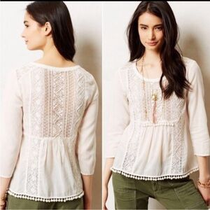 Anthropologie Maeve Beaded Pompom Top